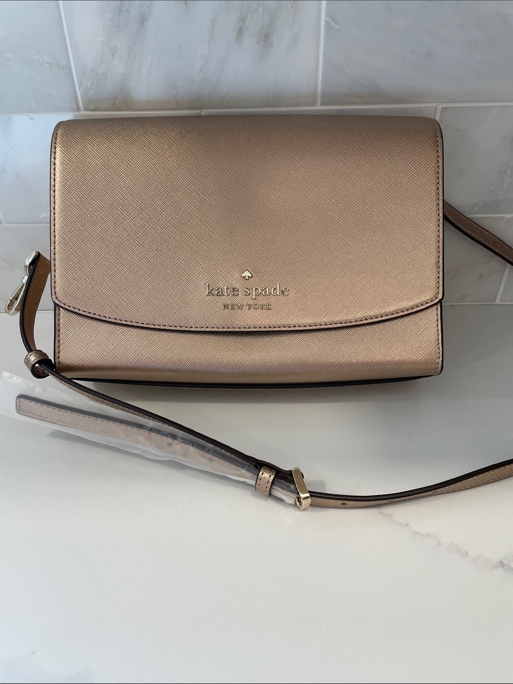 kate spade Metallic Rose Gold Crossbody Saffiano Leather